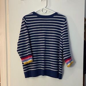 Striped Navy Cashmere Sweater with Multicolor Accents